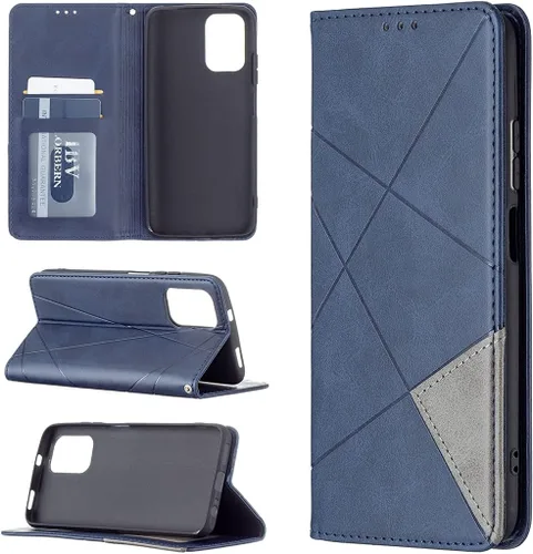 Miniatura 2 de Funda con tapa para Xiaomi Redmi Note 10 4G/Note 10S, patrón de rombos de cuero de primera calidad, función atril, cierre magnético, color azul