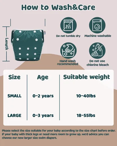 Miniatura 12 de Alva, Pañales de bebé para nadar, paquete de 2 unidades, talle único, reutilizable, lavable y ajustable de 0 a 36 meses. Tamaño de 10 a 40 lbs