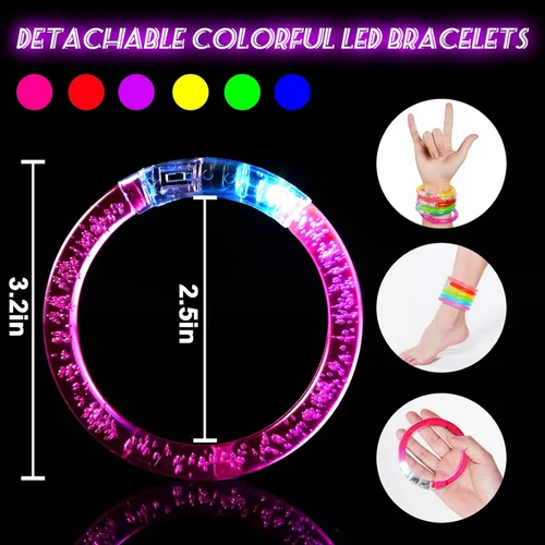 Miniatura 4 de 24 piezas de suministros de fiesta que brillan en la oscuridad para niños y adultos, juguetes con luz intermitente, pulseras LED del 4 de julio
