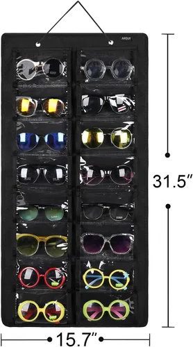 Miniatura 4 de AROUY Organizador de gafas de sol, organizador de gafas con bolsillo para colgar en la pared - Organizador de gafas de sol con 16 ranuras de fieltro