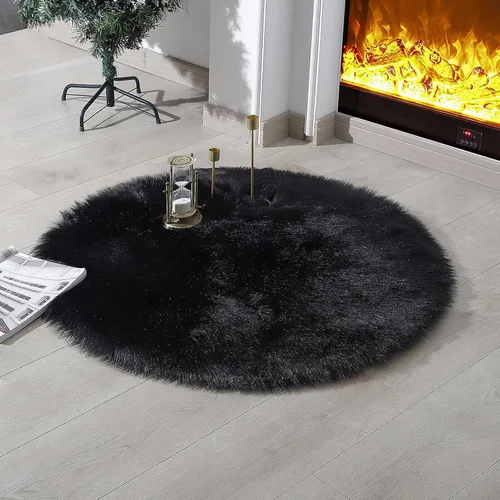 Miniatura 11 de linmopm Alfombra de piel sintética de pelo lanudo esponjoso negro de 2x6 pies para dormitorio, cabecera de la cama, suelo, sala de estar, cojín