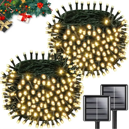 Miniatura 13 de Paquete de 200 luces solares de cadena de luces LED para exteriores, 66 pies, luces solares de Navidad para exteriores con 8 modos, IP65 impermeable