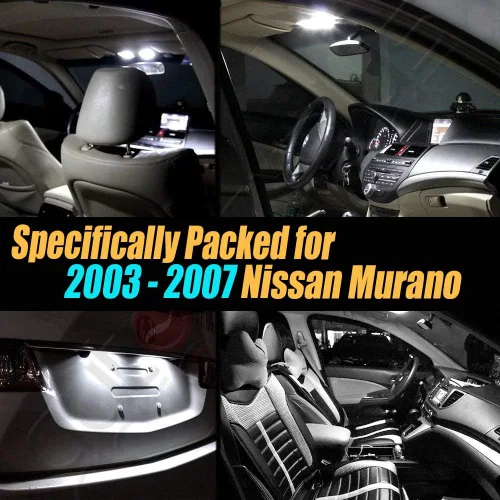 Miniatura 2 de Paquete de 12 luces LED para interior de automóvil, color blanco superblanco, 6000 K, compatible con Nissan Murano 2003-2007