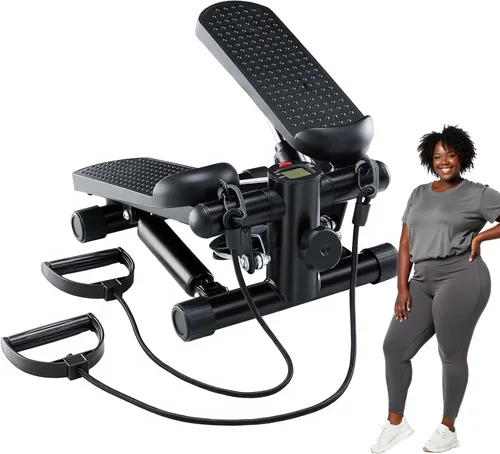 OLIXIS Steppers para ejercicio en equipo de entrenamiento en casa, mini máquina de ejercicio para personas mayores, stepper de giro con bandas de