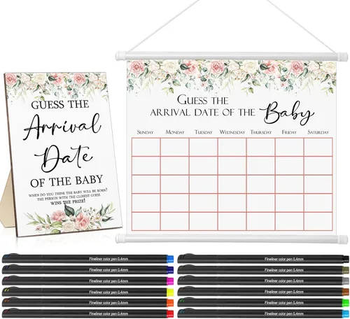 Miniatura 12 de Sintuff Calendario de fecha de vencimiento de Baby Shower Guess incluye 1 letrero de madera de Adivina la fecha de llegada del baby shower, 1