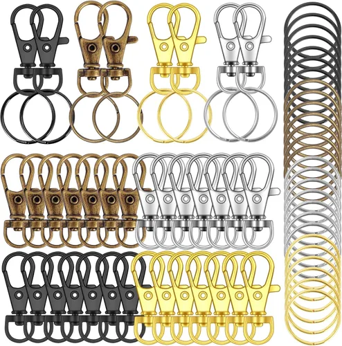 Miniatura 9 de 70 piezas de ganchos giratorios con llaveros, cierre de garra de langosta de metal, anillos para llaveros para manualidades (Oro, 1.2 pulgadas