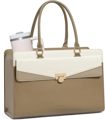 Miniatura 13 de LOVEVOOK Laptop Tote Bag for Women - PU Leather Vintage Work Tote Bag,Waterproof Business Teacher Bag with Large Cup Holder