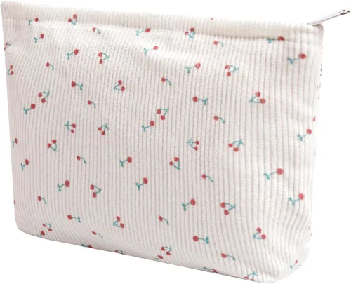 Miniatura 33 de Bolsas de cosméticos para mujer, bolsa de cosméticos de pana, bolsos estéticos para mujer, bolsos de mano con puntos sonrientes, organizador