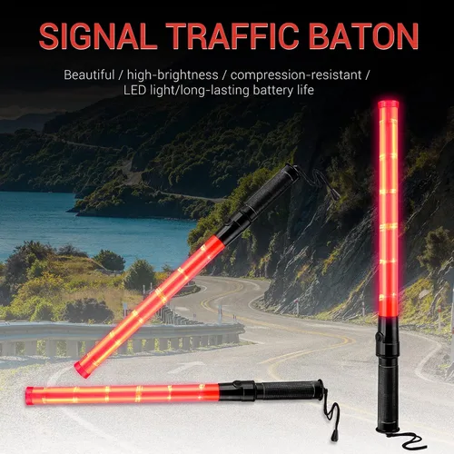 Miniatura 6 de Varita de tráfico de señal de 21 pulgadas, varita de control de tráfico de seguridad, bastón iluminado, bastón de tráfico LED multifunción con 2