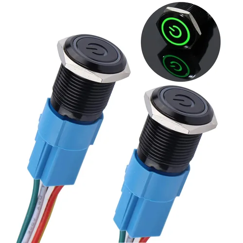 Miniatura 11 de 2 piezas interruptor de botón pulsador con pestillo de 16mm, 12V-24V, encendido/apagado, 1NO 1NC, impermeable IP66, carcasa de metal negro