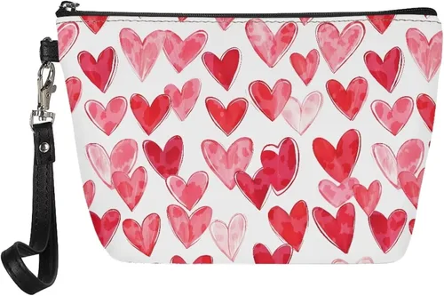 Miniatura 14 de Howilath Abstract Art Cat Cosmetic Pouch for Women PU Leather Toiletry Storage Bag Trapezoid Makeup Bags with Wrist Strap