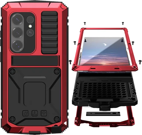 Miniatura 14 de Simicoo Samsung S22 - Funda de metal con protector de pantalla y protector de cámara, resistente a los golpes, con soporte, cubierta completa
