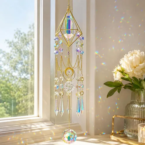Miniatura 13 de Atrapasueños de Cristal para Ventana Colgante Campanilla de Viento Jardín Porche Hogar Boda Fiesta Fabricante de Arco Iris Perlas de Cristal