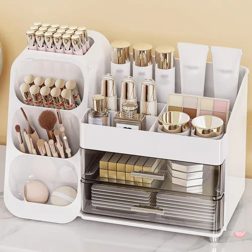 Miniatura 9 de Anylady Organizador de maquillaje de gran capacidad con soporte para brochas de maquillaje para tocador, material grueso, organizador de encimera