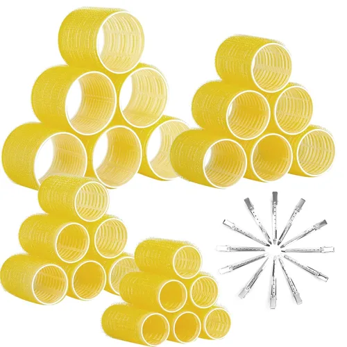 Anezus - Juego de rulos de autoagarre, 36 piezas, 4 tamaños (Jumbo, Grande, Mediano, Pequeño) con pinzas para cabello largo, mediano, corto, grueso,