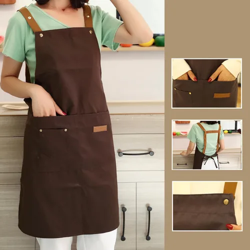 Miniatura 7 de MXY Delantal para mujeres y hombres, lona de cera ajustable, 5 bolsillos para herramientas, delantal de trabajo para tareas domésticas, cocina