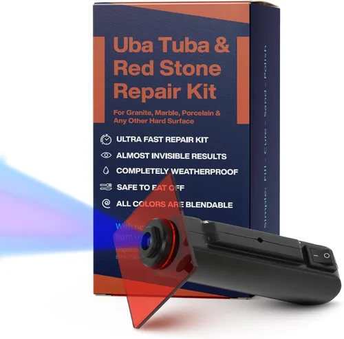 Kit de reparación UBA Tuba y piedra negra - Color rojo, negro y transparente - Ideal para reparación de granito, cuarzo, cerámica, azulejos y