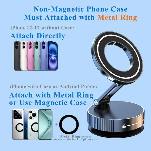 Miniatura 2 de Magsafe - Soporte magnético para teléfono al vacío para automóvil, cuerpo de metal, soporte de teléfono con succión al vacío, soporte plegable