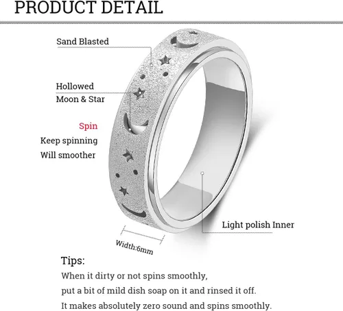 Miniatura 5 de OreilleStar Anillo de ansiedad para mujer, anillo giratorio, anillo para ansiedad, juguetes para adultos, anillos giratorios para ansiedad, anillos