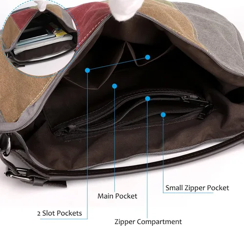 Miniatura 4 de Canvas Crescent Bag Medium Hobo Crossbody Bags for Women Color Block Purse