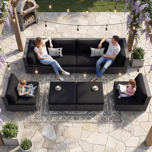 Miniatura 52 de NICESOUL Juego de muebles de patio para exteriores de 7 piezas con mesa para hoguera, gas natural y propano convertible, respaldo alto de 29.3