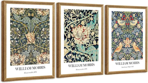Fantasy Artists 3 piezas enmarcadas de William Morris arte de pared vintage botánico floral arte decorativo de pared, pintura de granja, arte