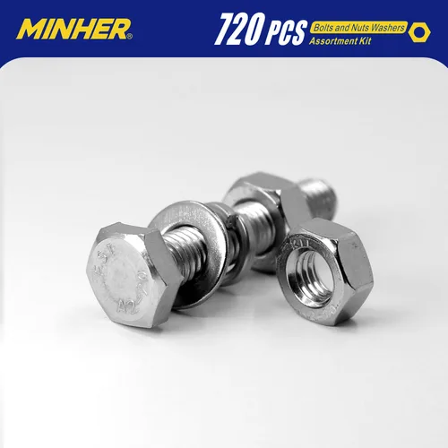 Miniatura 7 de MINHER Kit surtido de 720 tornillos y tuercas M4 M5 M6, acero inoxidable 304 (18-8), tornillos hexagonales tuercas y arandelas, incluye 15 tamaños