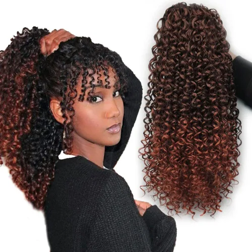 Miniatura 10 de Cola de caballo con cordón para mujeres negras, rizado de 16 pulgadas, extensiones de cola de caballo negro natural (1b)