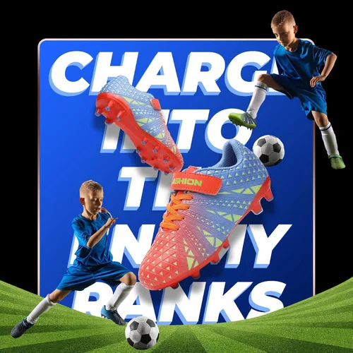 Miniatura 8 de ASHION Botines de fútbol unisex para niños y niñas, para césped firme, sin atar, zapatos de fútbol duraderos