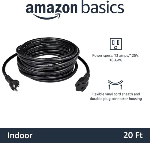 Miniatura 2 de Amazon Basics Cable de extensión, 13 amperios, 125 V, 20 pies, color negro, paquete de 2