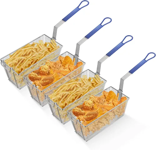 Miniatura 10 de WeChef - 2 cestas para freidora con mango antideslizante de 13 x 6 5/16 x 5 7/8 pulgadas, chapado en níquel, cesta para freidora de alta resistencia