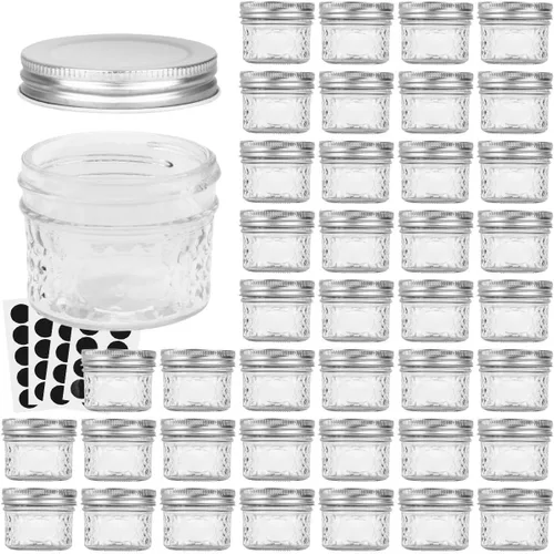 Miniatura 8 de VERONES Tarros Mason de 4 onzas, tarros de conservas con tapas regulares, ideales para mermelada, miel, recuerdos de boda, regalos de ducha, tarros