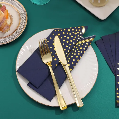 Miniatura 6 de 100 Piezas Servilletas de Papel Azules Desechables - Servilletas de Fiesta Azules con Puntos Dorados Servilletas de Cena Azul Marino para Boda Azul