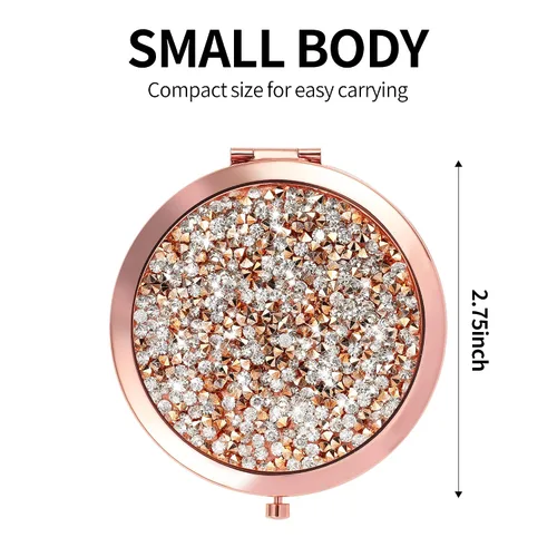 Miniatura 4 de Espejo Compacto Oro Rosa Espejo de Maquillaje Mini Espejo de Bolsillo Plegable Espejo de Mano Portátil de Doble Cara 2x 1x Aumento para Mujeres