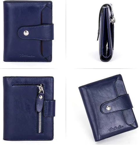 Miniatura 3 de BOSTANTEN - Billetera de cuero para mujer con bloqueo RFID, pequeña, con cremallera, de bolsillo, para tarjetas, con ventana para documento