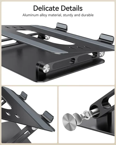 Miniatura 7 de Orlian Soporte plegable de aluminio para laptop de 10 a 17.3 pulgadas, soporte ergonómico portátil de altura ajustable, escritorio de ahorro de Negro