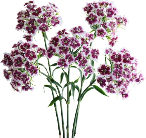 Htmeing 5 flores artificiales de seda de Dianthus con tallo para arreglos de boda, centro de mesa, fiesta, decoración del hogar y cocina (morado)