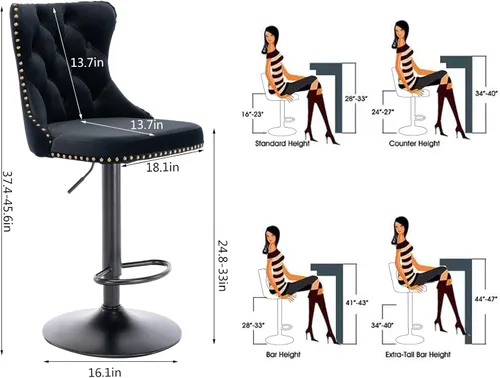Miniatura 12 de Aoowow Juego de 2 taburetes de bar giratorios, taburetes de bar ajustables con respaldo de terciopelo copetudo, sillas de bar modernas tapizadas