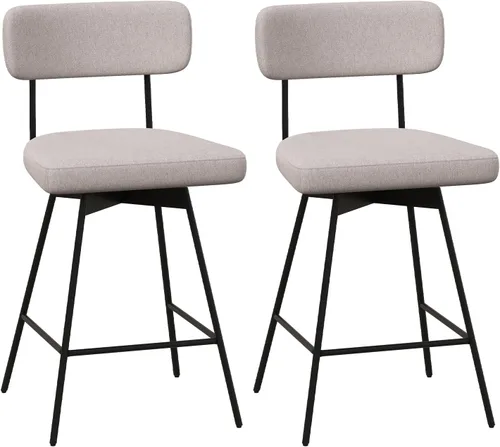 Giantex Juego de 2 taburetes de bar giratorios de 25 pulgadas tapizados de altura de mostrador con asiento y respaldo acolchados, reposapiés, marco