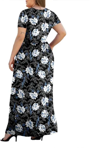 Miniatura 4 de HAOMEILI Women's L-5XL Short Sleeve Maxi Dresse V-Neck Plus Size Casual Dresses with Pockets