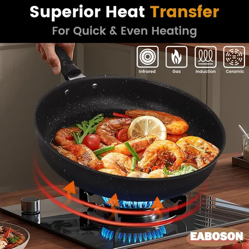 Miniatura 6 de Sartén antiadherente de 3 piezas, utensilios de cocina con revestimiento de piedra, sartén para tortilla de huevos de 9, 10 y 11 pulgadas con mango