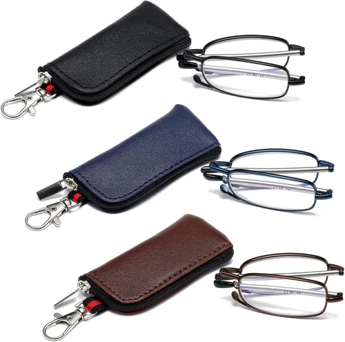 Gafas de lectura plegables para hombres y mujeres, llavero compacto para lectores con luz azul, anteojos portátiles de bolsillo
