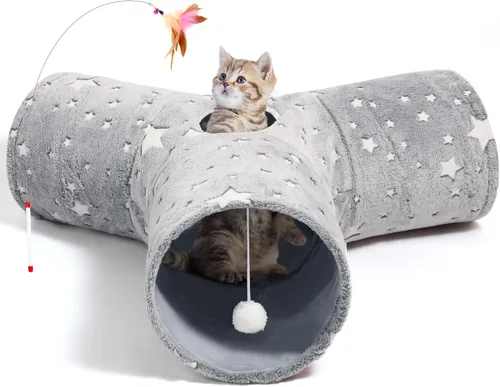 Miniatura 27 de Tempcore Túnel para gatos con tubo de juguete, túneles plegables de 3 vías para gatos, túneles para mascotas aburridas con agujero y pelota, juguete