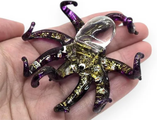 Miniatura 7 de WitnyStore Figura pequeña de pulpo arcoíris punteado dorado de 5½ pulgadas, pulpos de vidrio soplado a mano, calamares, sepia, moluscos marinos