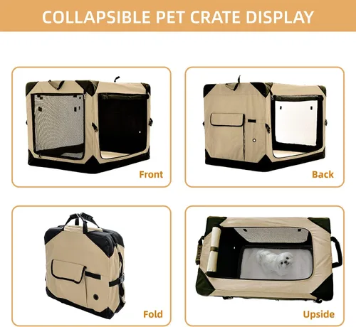 Miniatura 6 de Pettycare Jaula plegable de 26 pulgadas para perros medianos, perrera plegable suave de 4 puertas con ventanas de malla a prueba de mordidas, jaula