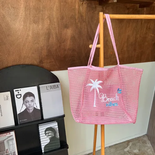 Miniatura 7 de ukia Bolsa de playa de malla, bolsas de playa de gran capacidad para mujer, bolsa de playa plegable con bolsillo con cremallera