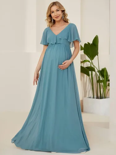 Miniatura 4 de Ever-Pretty Vestido de maternidad plisado con cuello en V y manga de capa para mujer 20887