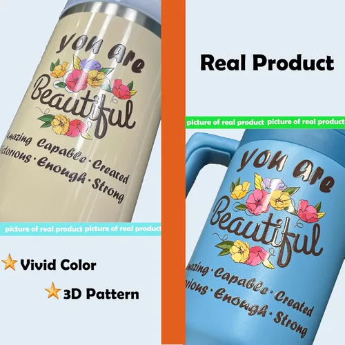 Miniatura 5 de Vaso personalizable de 40 onzas con asa y tapa con pajilla, regalos inspiradores para mujeres, colores vivos, acero inoxidable con aislamiento