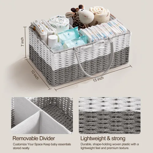 Miniatura 5 de HBlife Organizador grande de pañales para bebé, cestas de almacenamiento de cuerda de papel con divisor extraíble, organizador portátil de coche
