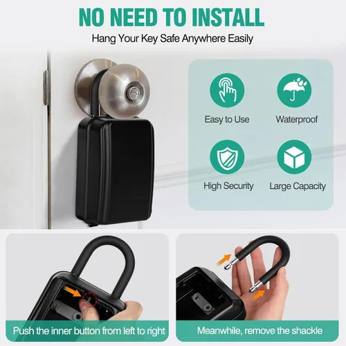 Miniatura 4 de HUANLANG Caja de seguridad para llaves para exterior, caja de bloqueo de llave de repuesto para manija de puerta, impermeable, 4 dígitos, código
